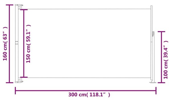 Σκίαστρο Πλαϊνό Συρόμενο Βεράντας Καφέ 160 x 300 εκ. - Καφέ