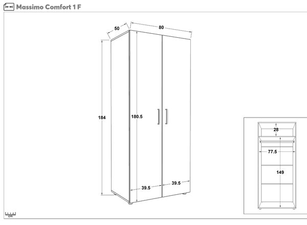 Δίφυλλη ντουλάπα με ράγα Masimo Comfort 1