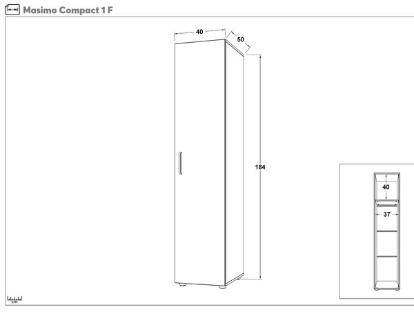 Μονόφυλλη ντουλάπα με ράγα Masimo Compact 1