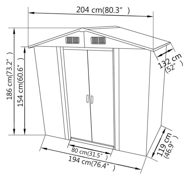 Αποθήκη Κήπου Γκρι 204 x 132 x 186 εκ. Μεταλλική - Γκρι