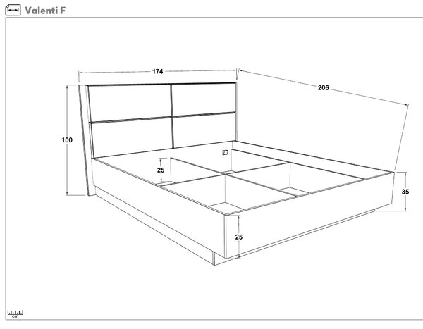 Ταπετσαρισμένο κρεβάτι για στρώμα 160/200 + LED Valenti