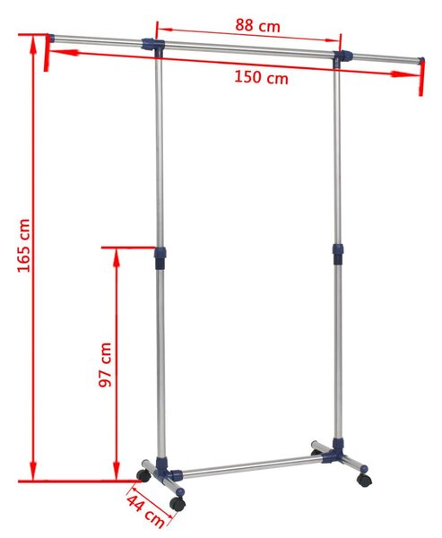 Κρεμάστρα Δαπέδου Ρυθμιζόμενη Ασημί 165x44x150 εκ. Ανοξ. Ατσάλι - Ασήμι