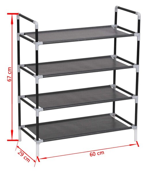 Παπουτσοθήκη με 4 Ράφια Μαύρη από Μέταλλο και Ύφασμα Non Woven - Μαύρο