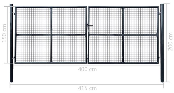 Πόρτα Περίφραξης με Πλέγμα Γκρι 400 x 150 εκ. Γαλβαν. Χάλυβας - Γκρι