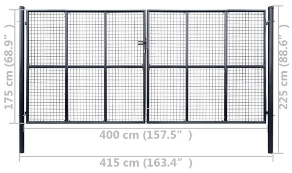 Πόρτα Περίφραξης με Πλέγμα Γκρι 400 x 175 εκ. Γαλβαν. Χάλυβας - Γκρι