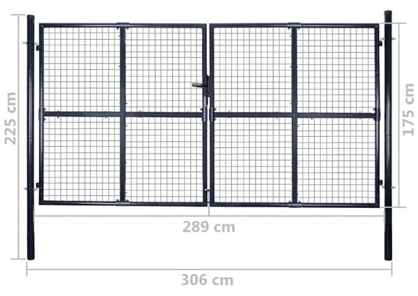 Πόρτα Περίφραξης με Πλέγμα Γκρι 289 x 175 εκ. Γαλβαν. Χάλυβας - Γκρι