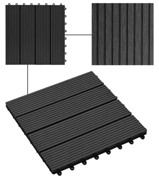 Πλακάκια Deck 11 τεμ. Μαύρα 30 x 30 εκ. 1 μ² από WPC - Μαύρο