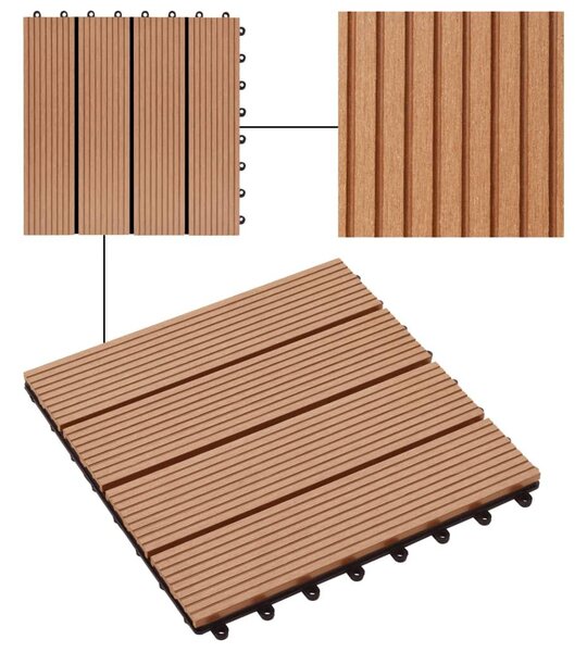 Πλακάκια Deck 11 τεμ. Χρώμα Teak 30 x 30 εκ. 1 μ² από WPC - Καφέ