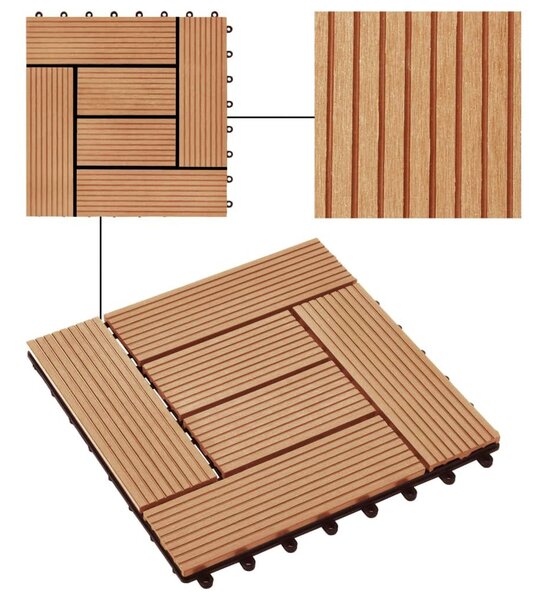 Πλακάκια Deck 11 τεμ. Χρώμα Teak 30 x 30 εκ. 1 μ² από WPC - Καφέ