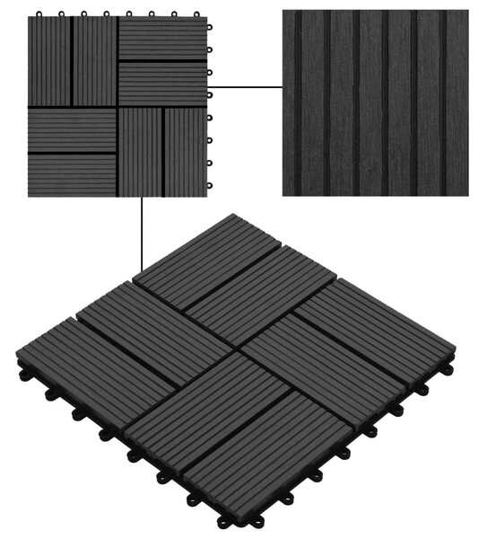 Πλακάκια Deck 22 τεμ. Μαύρα 30 x 30 εκ. 2 μ² από WPC - Μαύρο