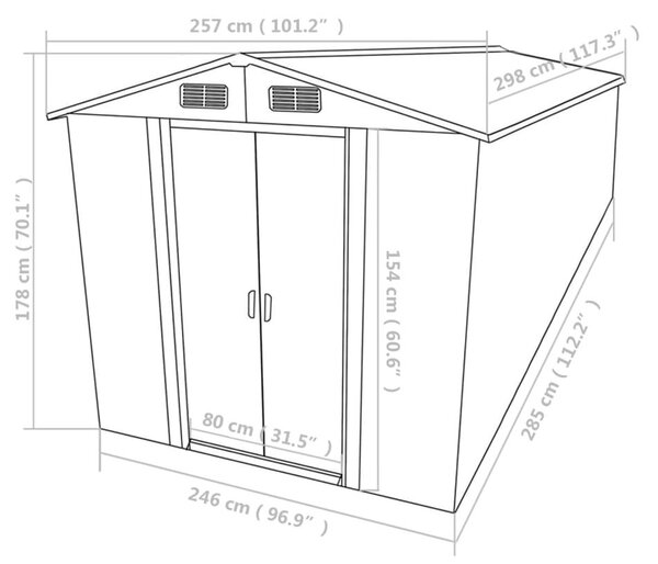 Αποθήκη Κήπου Γκρι 257 x 298 x 178 εκ. από Μέταλλο - Γκρι