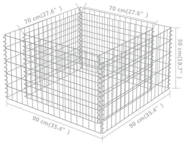 Συρματοκιβώτιο-Γλάστρα Υπερυψωμένη 90x90x50 εκ. Γαλβ. Χάλυβας - Ασήμι