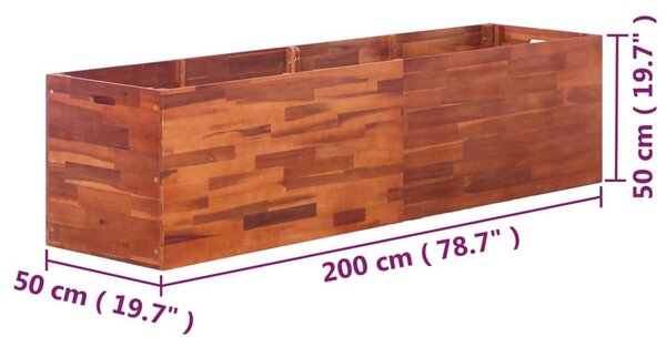 Ζαρντινιέρα Υπερυψωμένη 200 x 50 x 50 εκ. από Ξύλο Ακακίας - Καφέ