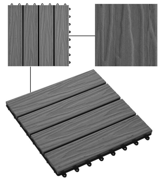 Πλακάκια Deck 11 τεμ. Ανάγλυφα Γκρι 30x30 εκ. 1 μ² WPC - Γκρι