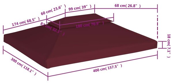 Κάλυμμα για Κιόσκι 2 Επιπέδων Μπορντό 4 x 3 μ. 310 γρ./μ² - Κόκκινο