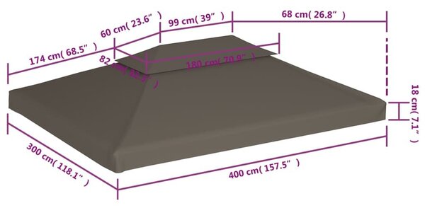 Κάλυμμα για Κιόσκι 2 Επιπέδων Χρώμα Taupe 4 x 3 μ. 310 γρ./μ² - Μπεζ-Γκρι