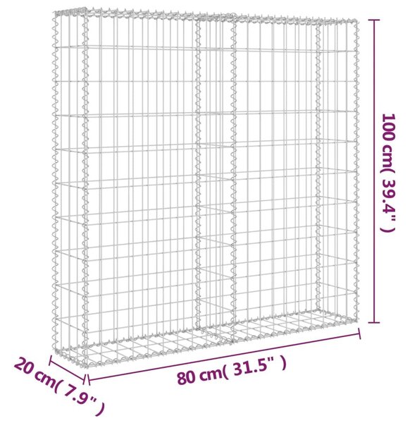 Συρματοκιβώτιο Τοίχος 80x20x100 εκ. Γαλβαν.Χάλυβας + Καλύμματα - Ασήμι