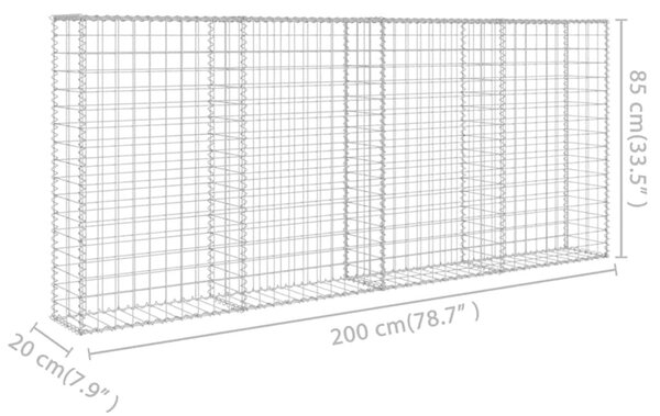 Συρματοκιβώτιο Τοίχος 200x20x85 εκ. Γαλβαν. Ατσάλι + Καλύμματα - Ασήμι