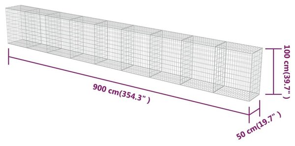 Συρματοκιβώτιο Τοίχος 900x50x100 εκ. Γαλβαν.Χάλυβας + Καλύμματα - Ασήμι