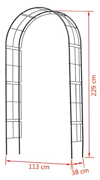 Nature Αψίδα Κήπου Μαύρη 229 x 38 x 113 εκ. Μεταλλική - Μαύρο