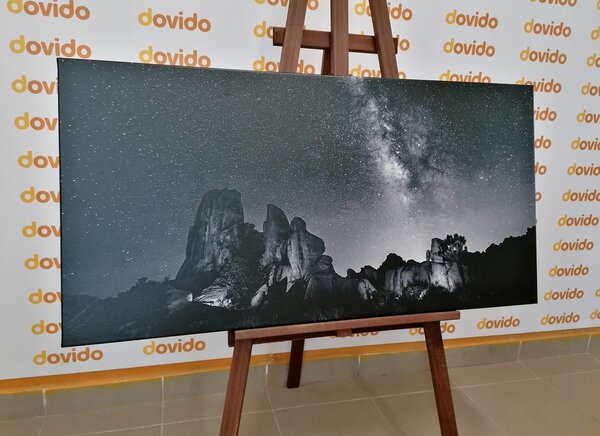 Πίνακας σε καμβά αστροφεγγιά πάνω από βράχους σε ασπρόμαυρο