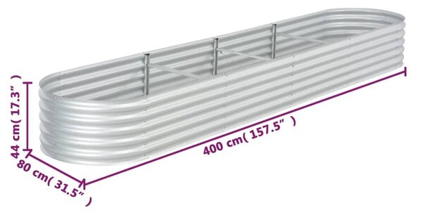 Ζαρντινιέρα Υπερυψωμένη Ασημί 400x80x44 εκ. Γαλβανισμ. Χάλυβας - Ασήμι