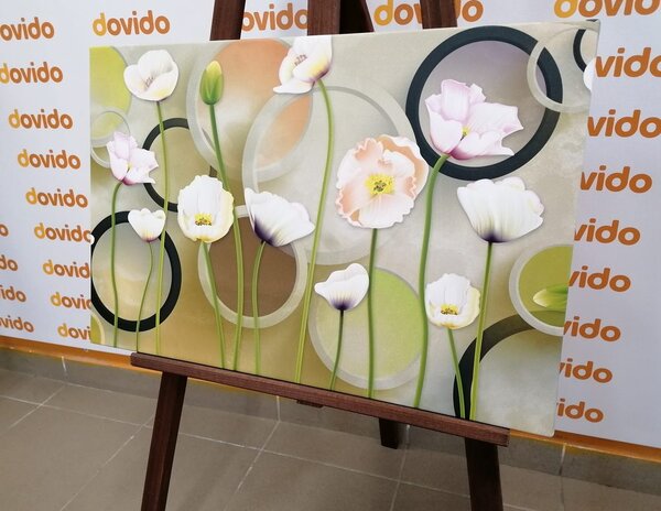 Πίνακας σε καμβά λευκές παπαρούνες σε αφηρημένο φόντο