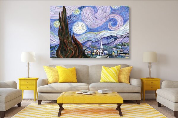 Πίνακας σε καμβά αναπαραγωγή Hvězdná noc - Vincent van Gogh