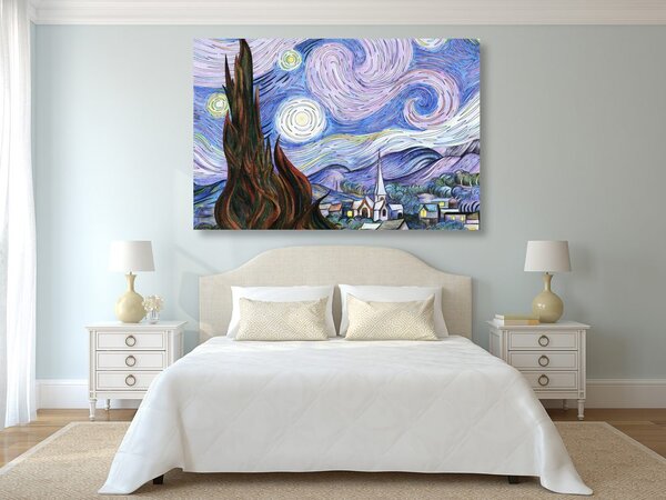 Πίνακας σε καμβά αναπαραγωγή Hvězdná noc - Vincent van Gogh
