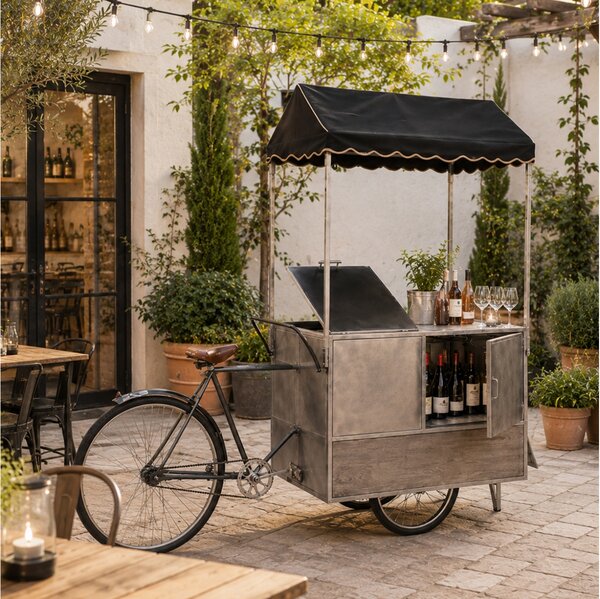 Μεταλλική κονσόλα & Wine Βar Sales Bike (84220) με τέντα και διαστάσεις 215x60x205cm