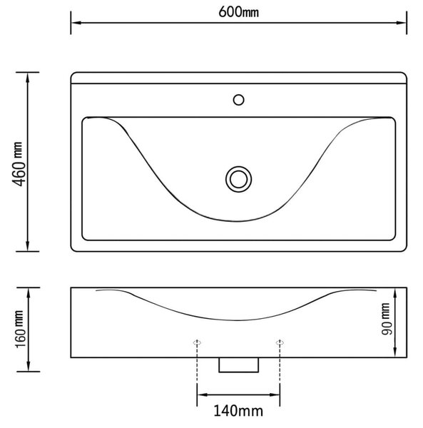 Νιπτήρας με Οπή Υπερχείλισης Χρυσός 60 x 46 x 16 εκ. Κεραμικός - Χρυσό