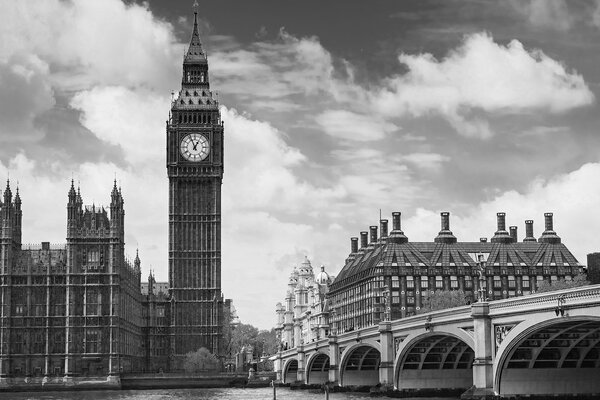 Πίνακας σε καμβά big Ben στο Λονδίνο σε ασπρόμαυρη εκδοχή