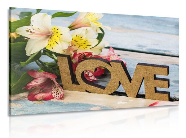 Πίνακας σε καμβά με ξύλινη επιγραφή Love