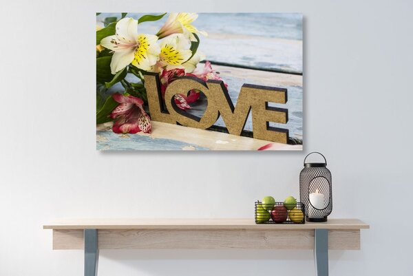Πίνακας σε καμβά με ξύλινη επιγραφή Love