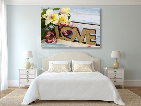 Πίνακας σε καμβά με ξύλινη επιγραφή Love