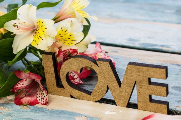 Πίνακας σε καμβά με ξύλινη επιγραφή Love