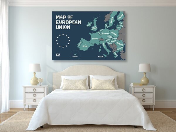 Πίνακας σε καμβά εκπαιδευτικός χάρτης με ονόματα χωρών της Ευρωπαϊκής Ένωσης