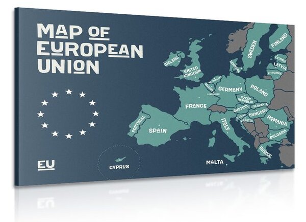Πίνακας σε καμβά εκπαιδευτικός χάρτης με ονόματα χωρών της Ευρωπαϊκής Ένωσης