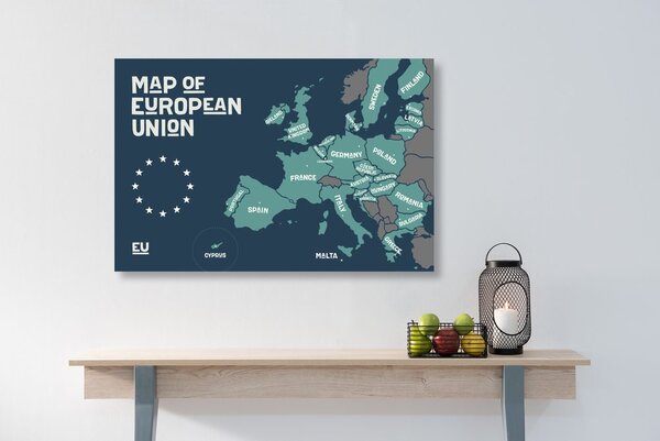 Πίνακας σε καμβά εκπαιδευτικός χάρτης με ονόματα χωρών της Ευρωπαϊκής Ένωσης