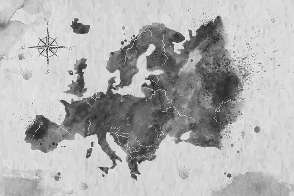 Πίνακας σε φελλό ρετρό χάρτης της Ευρώπης σε ασπρόμαυρη εκδοχή