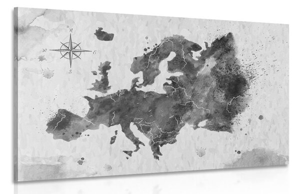 Πίνακας σε καμβά ρετρό χάρτης της Ευρώπης σε ασπρόμαυρο