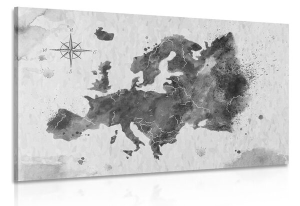 Πίνακας σε καμβά ρετρό χάρτης της Ευρώπης σε ασπρόμαυρο