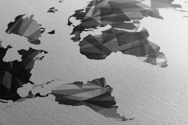 Πίνακας σε καμβά χάρτης του κόσμου σε σχέδιο διανυσματικών γραφικών σε ασπρόμαυρο