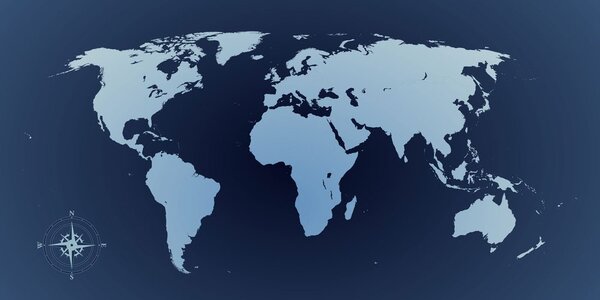 Πίνακας σε καμβά χάρτης του κόσμου σε αποχρώσεις του μπλε