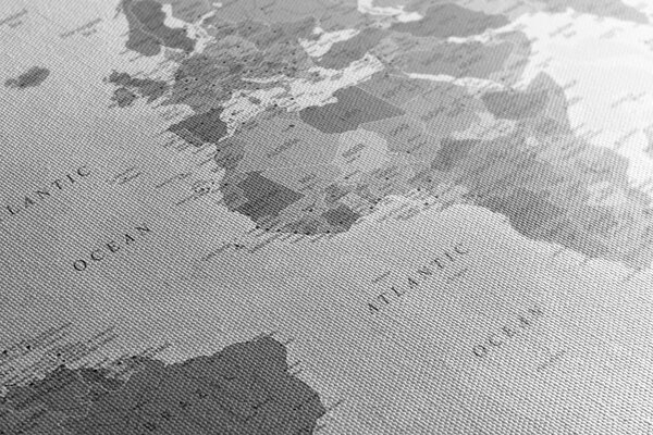 Πίνακας σε καμβά λεπτομερής χάρτης του κόσμου σε ασπρόμαυρο