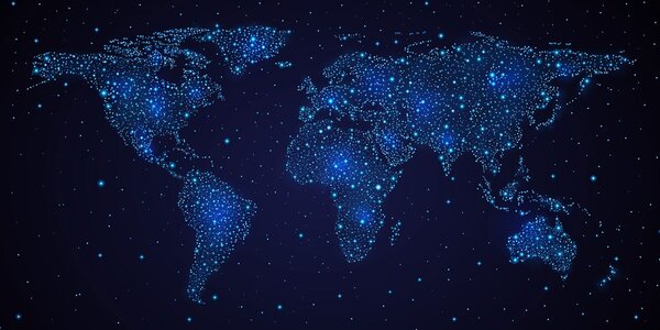 Πίνακας σε καμβά χάρτης του κόσμου με νυχτερινό ουρανό
