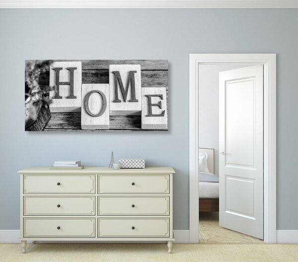 Πίνακας σε καμβά γράμματα Home σε ασπρόμαυρο