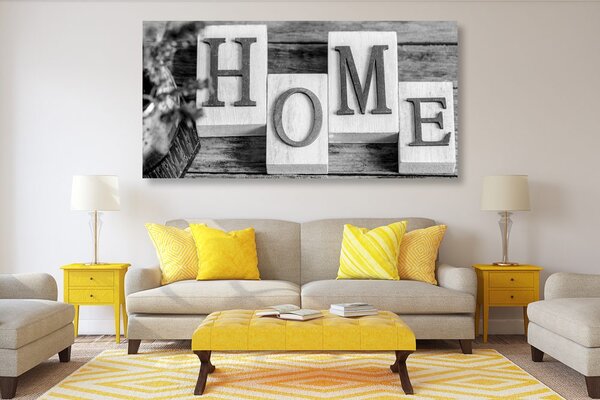 Πίνακας σε καμβά γράμματα Home σε ασπρόμαυρο