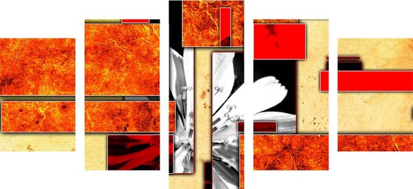 Πεντάπτυχος πίνακας πορτοκαλί λουλουδάτη αφαίρεση