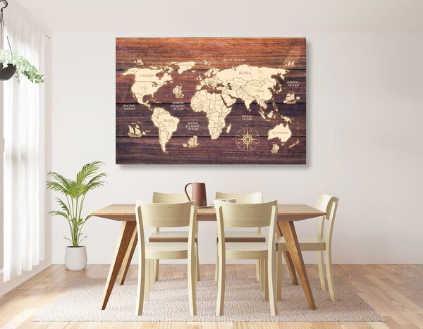 Πίνακας σε καμβά χάρτης σε ξύλο